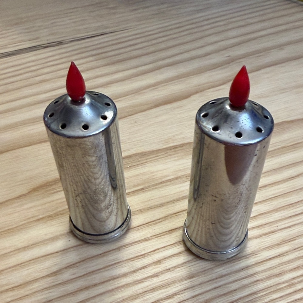vintage metal candle-shaped salt and pepper shakers